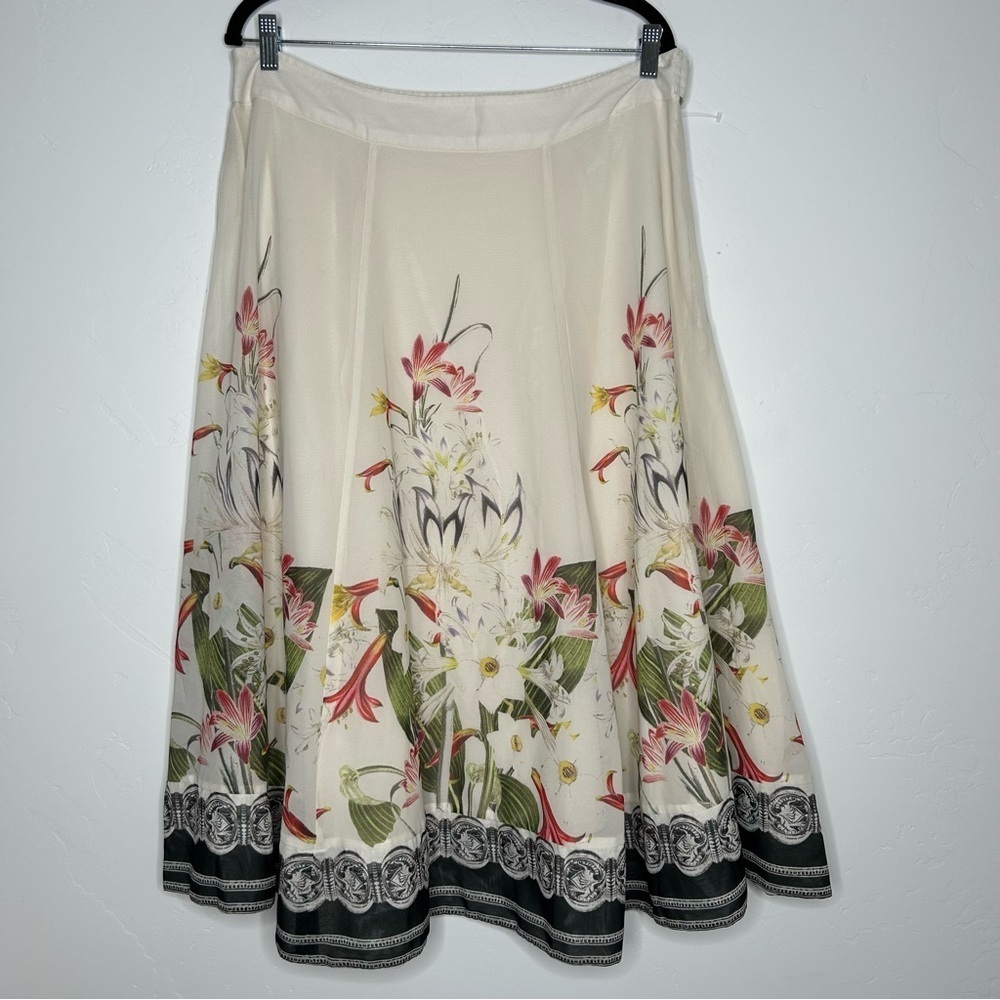 Soft Surroundings Cream Floral A-Line Skirt Spring Floral Lily Print Size Large - Picture 2 of 12